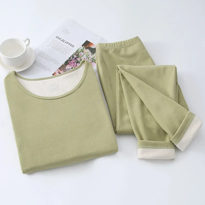 2022 Women Intimate Sets Pajamas Warm Clothes Long Johns Cotton Sweater Velvet Unisex Thermal Underwear Sets Solid Pattern