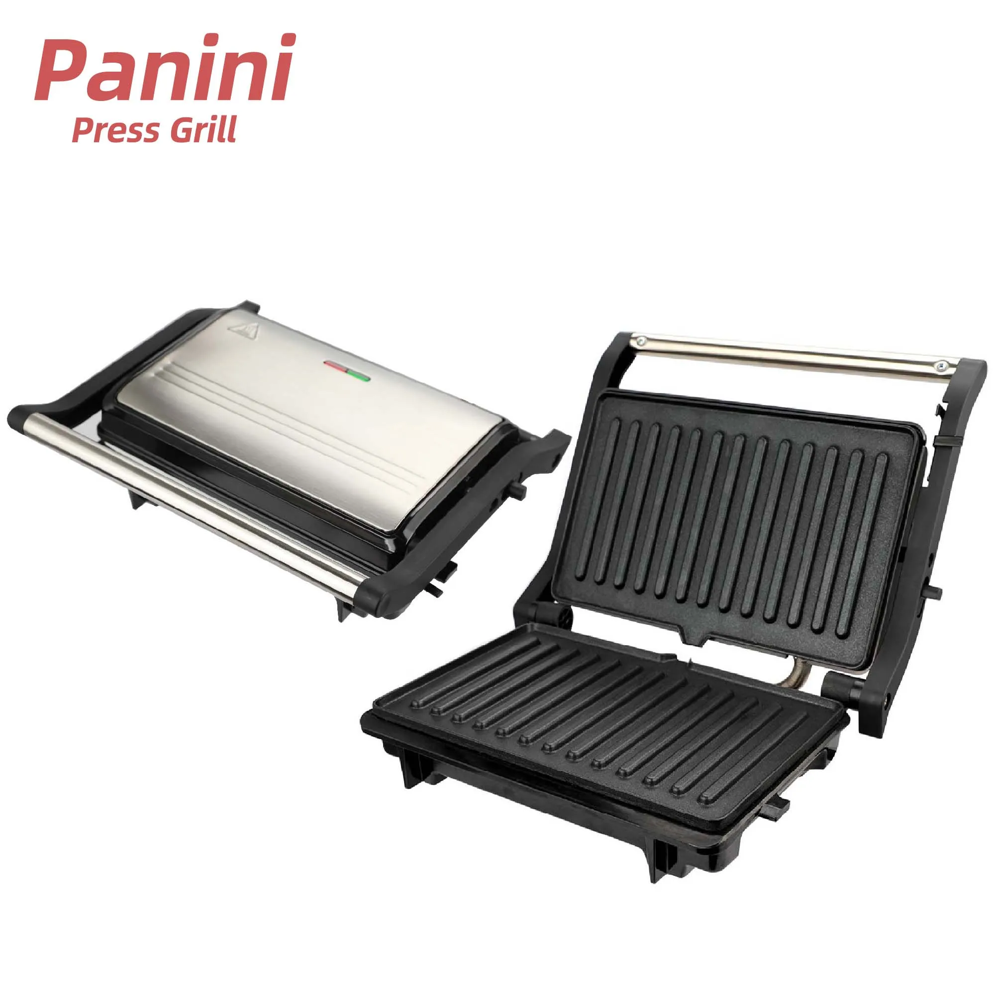 2 in 1 Nonstick Panini Press & Indoor Grill Opens 180 Degree Gourmet Sandwich Maker
