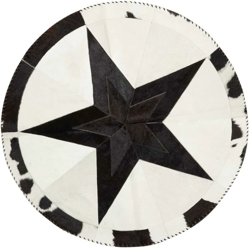 real Cowhide leather  Fur cow hair-on Leather Black/White cowhide round Area Rug for Home Office indoor outdoor Handmade Carpet