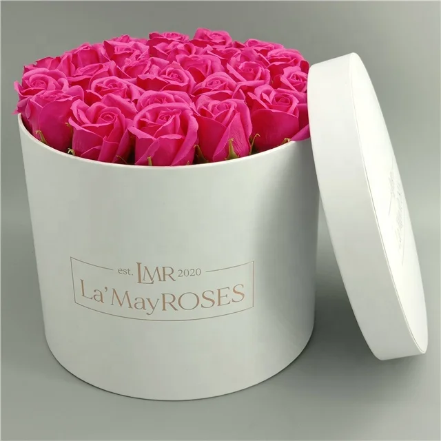 Eco friendly paper round bouquet rose packaging happy birthday hat box flower arrangement boxes
