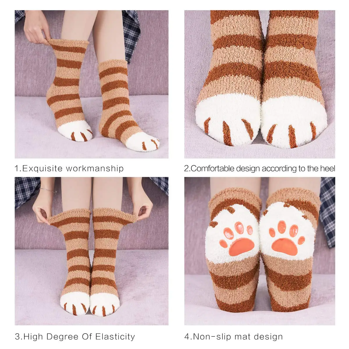  Easycosy коралловый флис зимние женские домашние толстые мягкие теплые дизайнерские милые носки с кошачьей лапой нескользящей