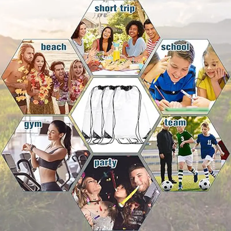 Custom Printing Logo Transparent Plastic Clear Drawstring Bag Waterproof PVC Drawstring Backpack for Stadiums Sporting Events