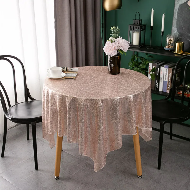 
Fancy 3mm Super Dense Silver Rose Gold Sequin Embroidered Round Table Covers Party Wedding Tablecloths 