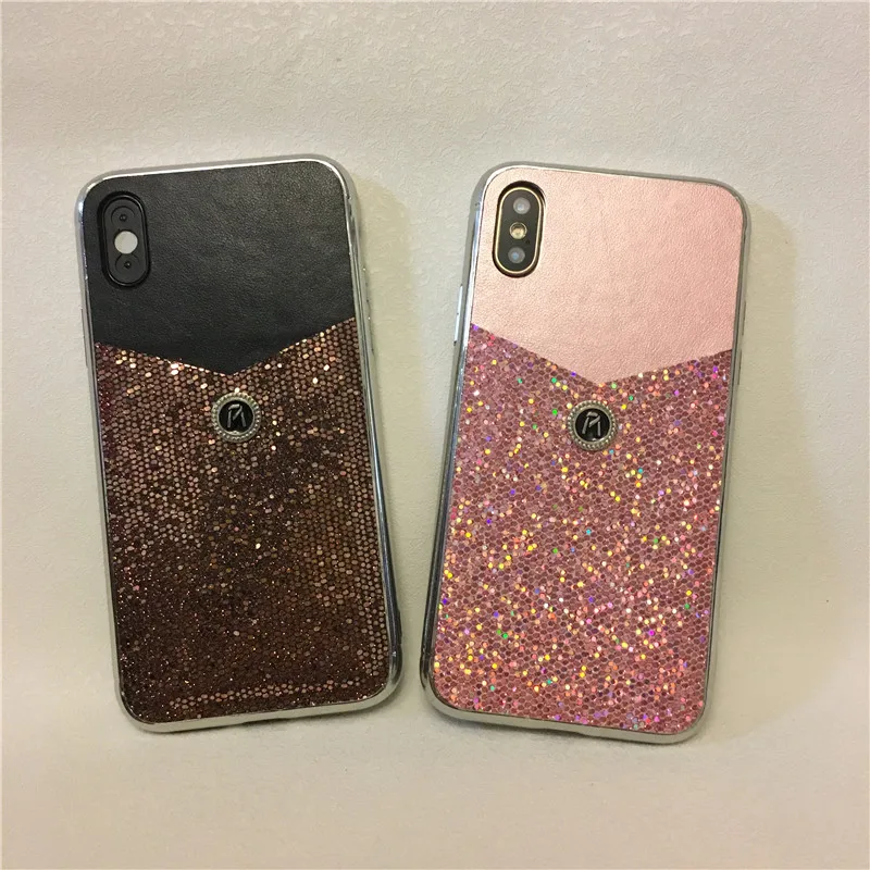 
UNIMOR new arrival 2019 electroplate leather case TPU+PC+PU leather bling bling lady wallet leather phone case with card slot 