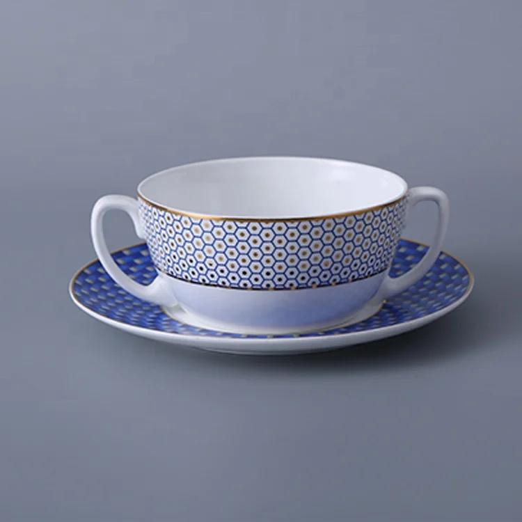 
restaurant custom logo round breakfast fruit high-end tableware porcelain salad soup bowl bone china serving bowls with handle 