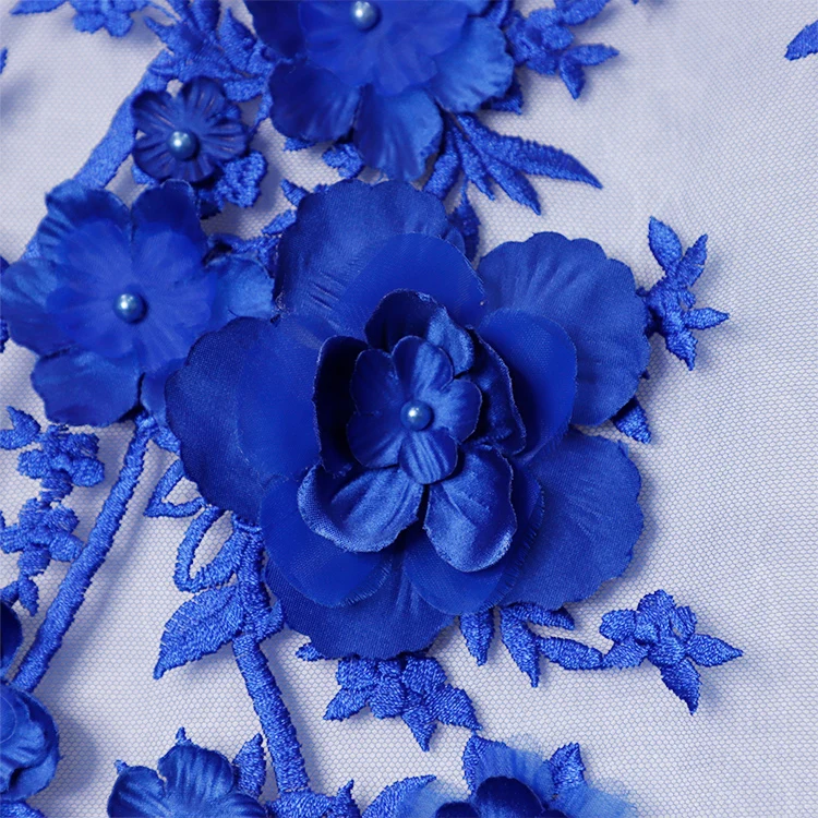 MX108 3D Floral Tissus Textile Accessories Garments Tulle with Embroidery Laces Material Women 3D Flower & Beads Embroidery Lace