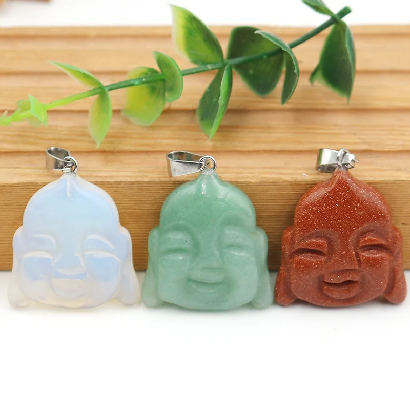 Natural chakra hand carved crystal Reiki healing happy buddha charm stone jade necklace pendant for boyfriend