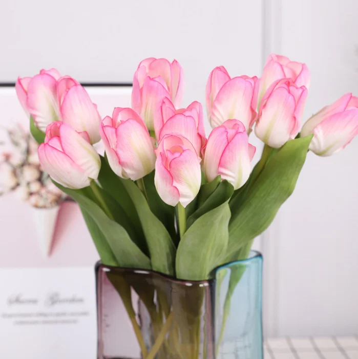 Hot Selling Artifical Tulips flower real touch flower white silk tulip flowers bulbs for home chair Decoration