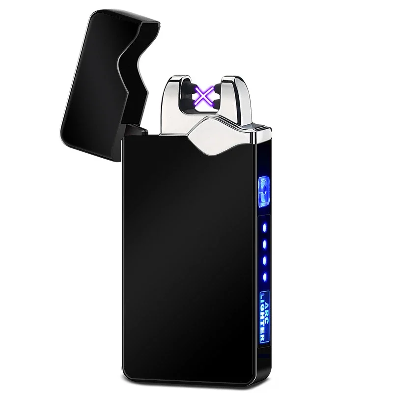 Spot wholesale new double arc windproof cigarette lighter power display usb rechargeable lighter gift