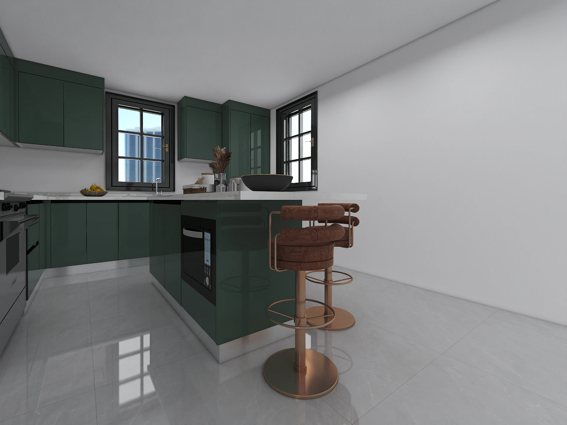 Luxurious Classic Stainless Steel Custom Design Marble Island Full Compete Metal Kitchen Cabinet Set