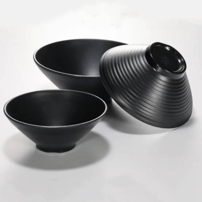Durable Household Japanese Ramen Bowl Matte Black Deep Melamine Ramen Noodle Bowls
