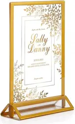 T shape 8.5*11 double sided gold acrylic sign holder menu display stand wedding table number holder