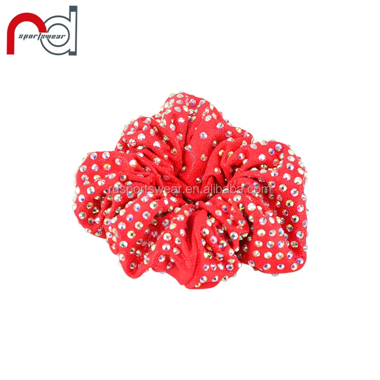 Ruida Customize Cheer And Dance Red Mystique Scrunchies With AB Rhinestones For Girls