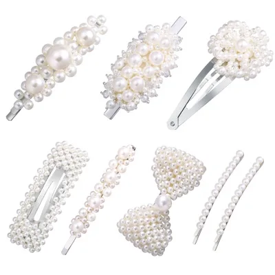 Trendy Pearl Hair Clip Mix Designs For Women Bow Rectangle Flower Side Clip for Girls Hot Selling Popular Hairpin