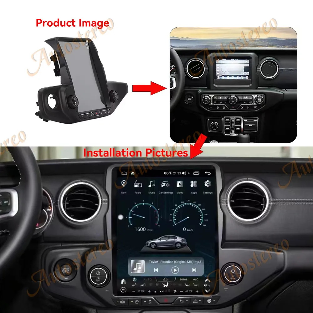 12.1 Inch Carplay For Jeep Wrangler 2018-2021 Car Radio Multimedia Auto Wireless HD Touch Screen GPS Navig Head Unit