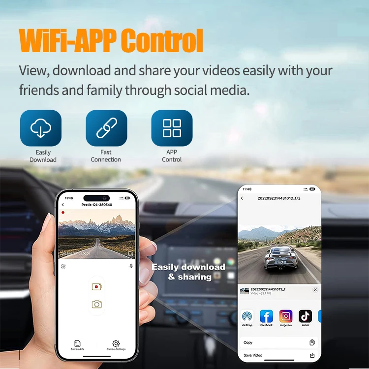 2024 Latest Version Car DVR Driving recorder 4K+1080P 24h parking monitoring 170 degree wide angle WDR nigh vision Dual Lens
