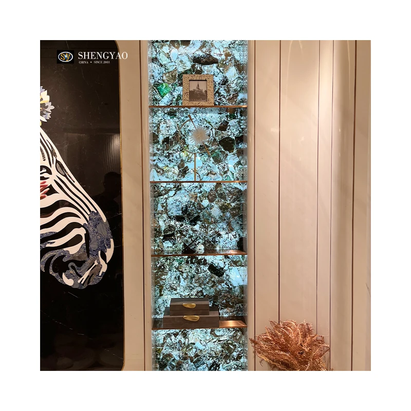 Backlit Translucent Gemstone Marble Moss Agate Stone Slabs For Shelf Backboard Kitchen Backslash