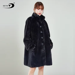 Популярное зимнее женское меховое пальто, толстая Длинная черная шуба из кроличьего меха, Женское пальто из искусственного меха