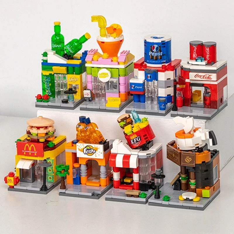 building block sets Candy Burger cola Shop streetscape Girls diy Toy Set 8 in 1 toy kids 8755