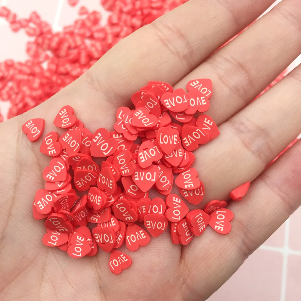 
500g/bag Hot Polymer Clay Love Heart Slices Red/Pink 5mm Slime Hearts Sprinkles for Crafts DIY Making Nail Art Stickers Wedding 