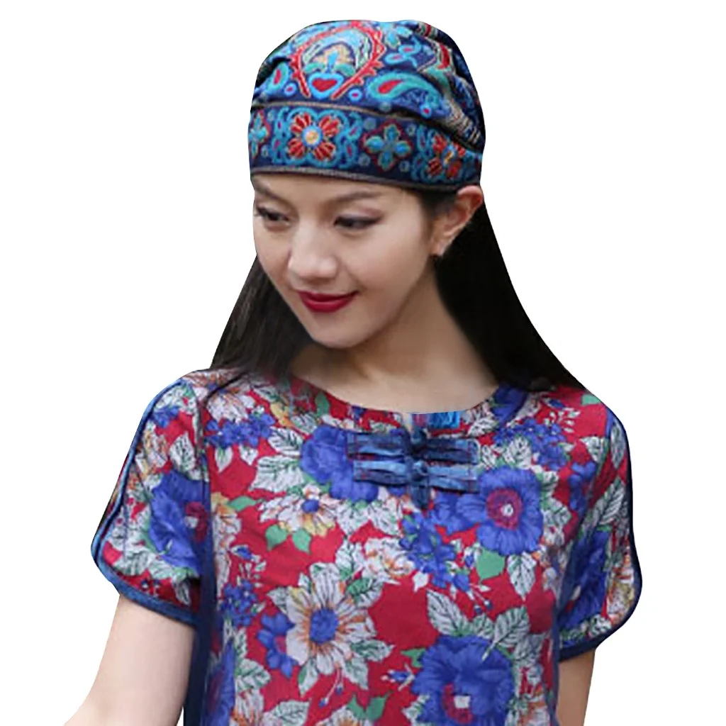 Women Mexican Style Ethnic Vintage Embroidery Flowers Bandanas Red Print Hat winter hat