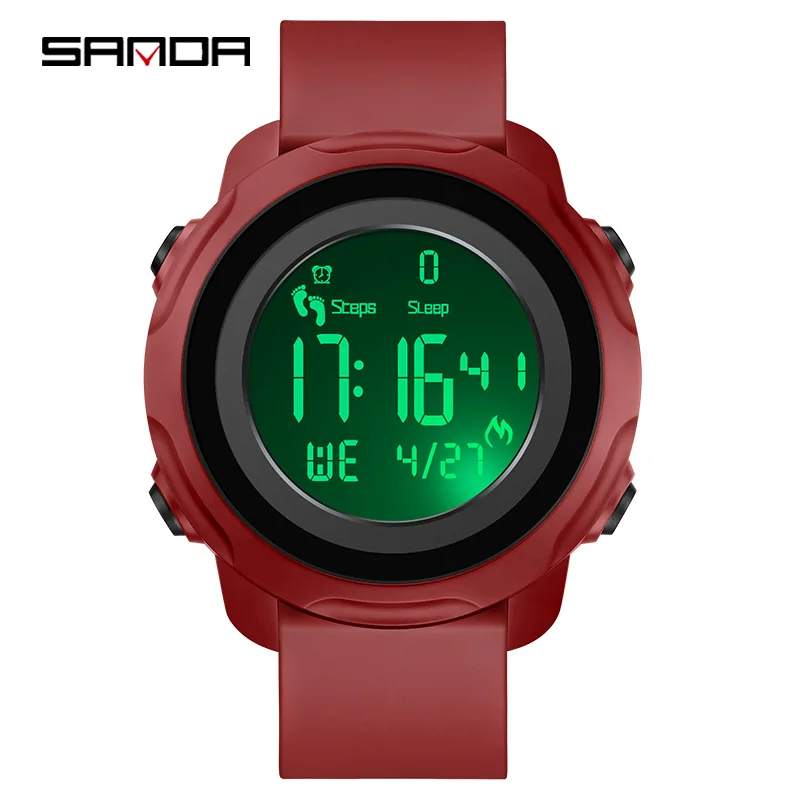 Sanda 6121 New Fashion Wrist Watches For Men 2023 Outdoor Sports Waterproof Digital Movement LED Electronic Alarm Stop Watch