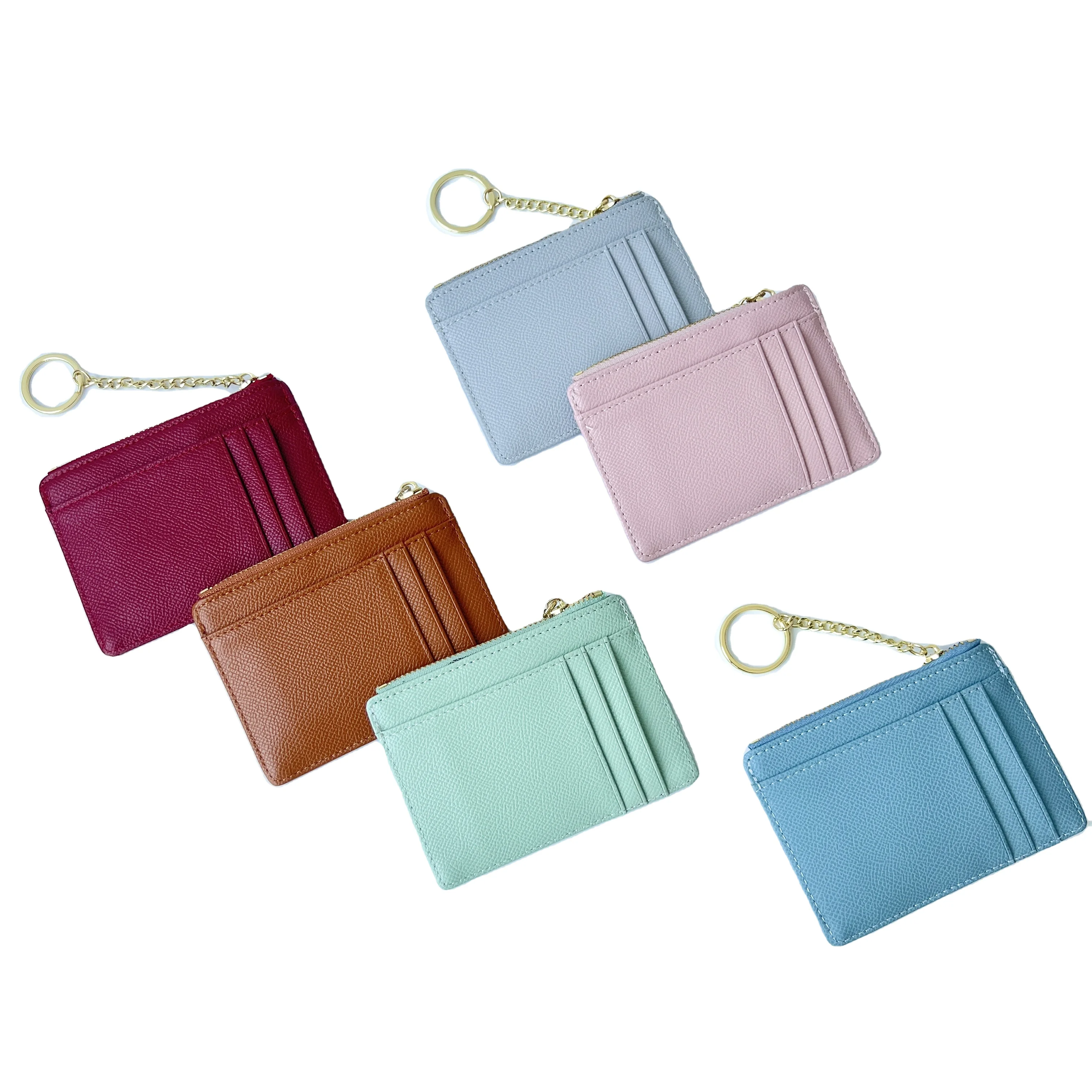 Чехол для карт тонкий кошелек с передним карманом женщин держатель кредитных брелком монет минималистский