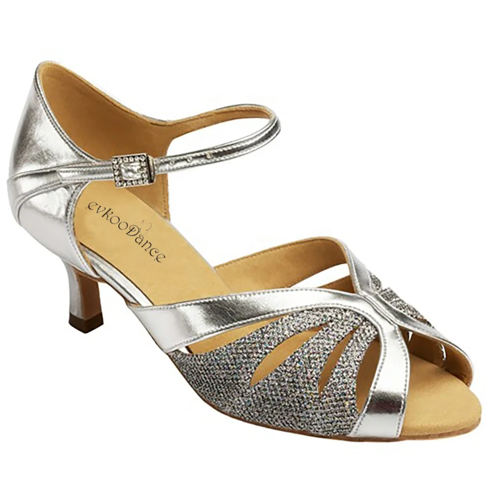 Zapatos De Baile Silver PU With Glitter Latin Salsa Heel 6cm Ballroom Dance Shoes for New Arrival