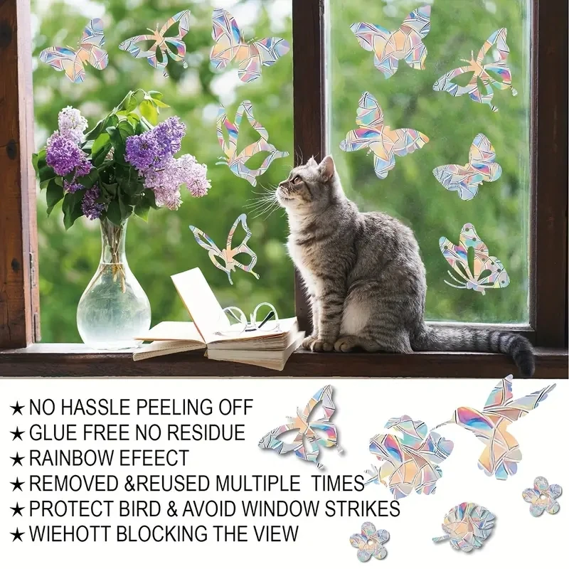 Colorful Window Stickers Suncatcher Rainbow Prism Butterfly Static Glass Stickers PVC Anti-collision Window Stickers