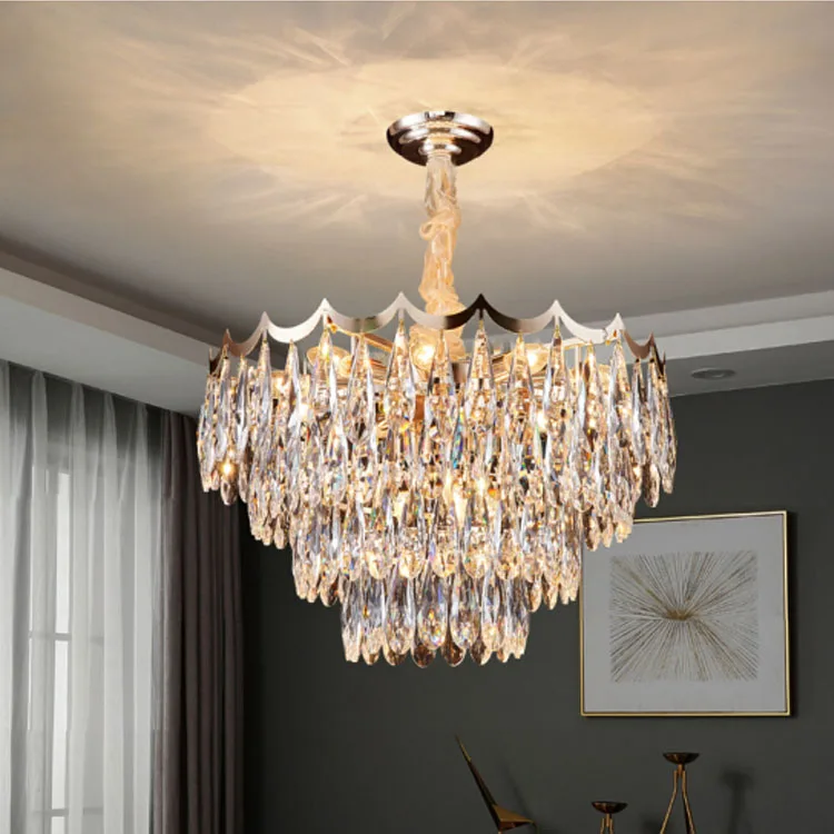 Modern round gold pendant lights hotel restaurant stainless steel hanging lamp living room luxury k9 crystal chandelier