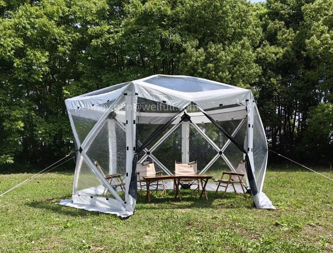 6-sided Hex Large Pop Up Outdoor Instant PVC Transparent  Igloo Ten Screen House Screened Canopy Clear Bubble Tent