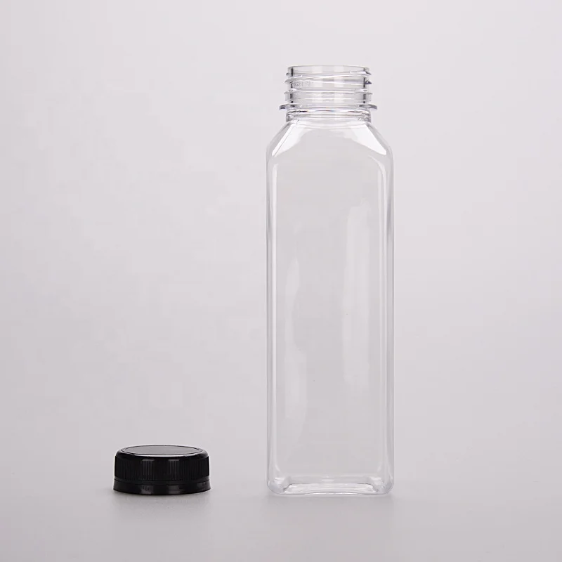400ml  PET transparent bottle customized wholesale cylindrical empty wine juice beverage square bottle with cap