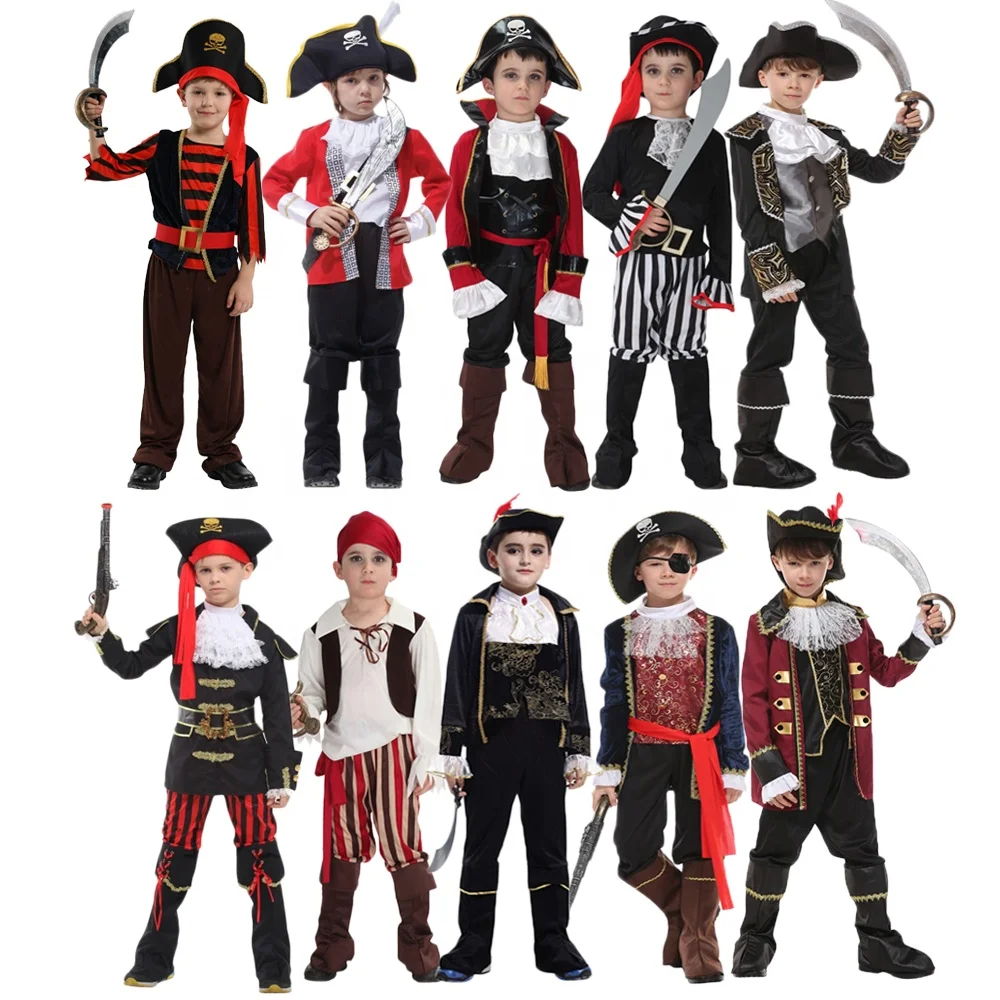 
Halloween Anime Cosplay Pirate Captain Jack Sparrow Carnival Kids Pirate Party Fancy Dress Boys Costumes With Hat And Eye Patch 