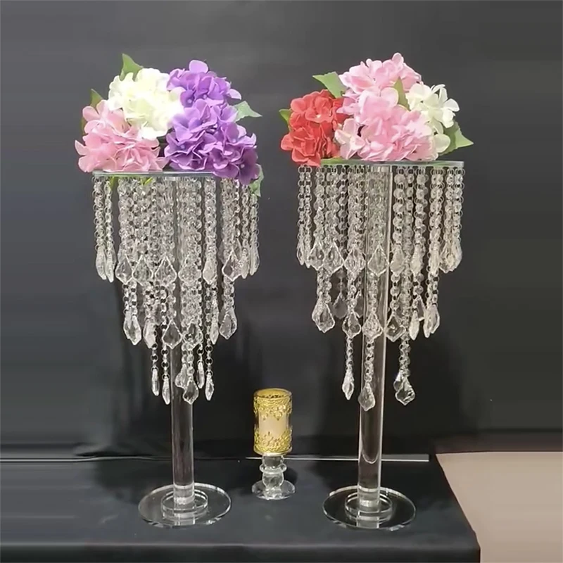 Wholesale Church Hall Aisle tall Crystal flower stand for wedding party decoration
