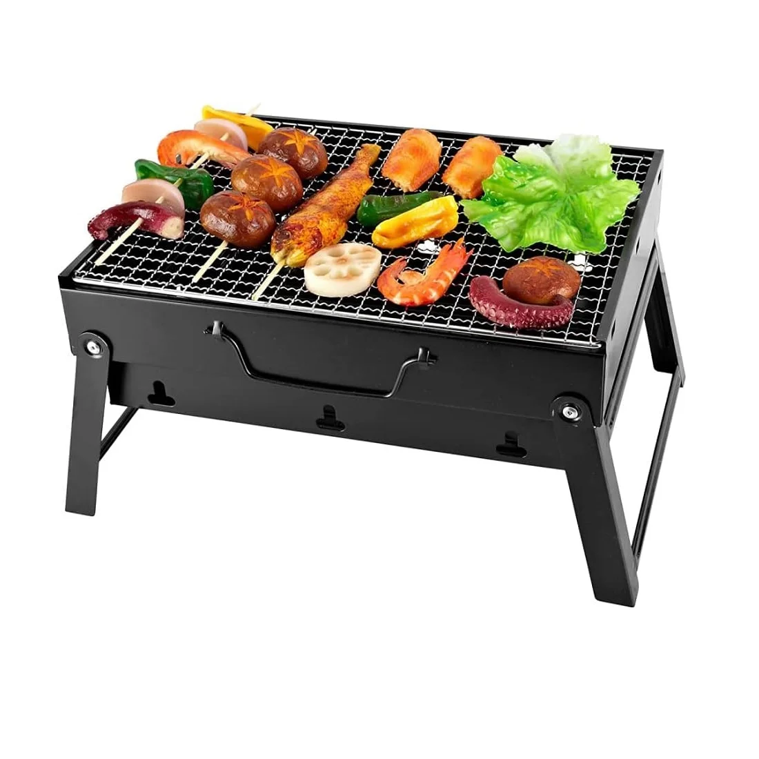 Portable Barbecue Charcoal Grill Folding Tabletop BBQ Grill With Wire Meshes For Outdoor Camping Family Party Garden Picnic