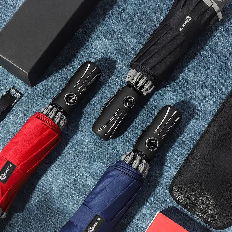 Automatic Umbrella Rain Folding Women Female Male 10 Bone Car Luxury Large Business Umbrellas Men Gift Parasol Reflective Stripe