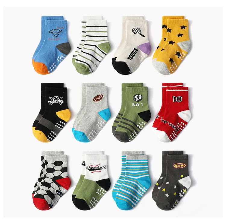 Newborn Baby Boy Toddler Knitted Knee-High Kid Socks Cute Cartoon Animal Floor Grips Organic Cotton Anti-Slip Slipper Walk Socks