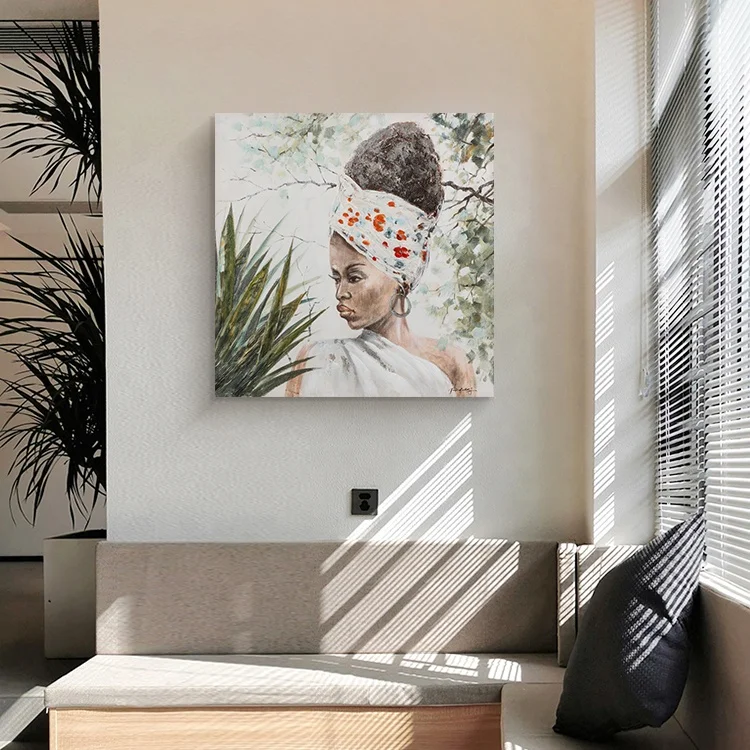 Модная Африканская женщина портрет масляная стена холст искусство живопись для домашнего декора