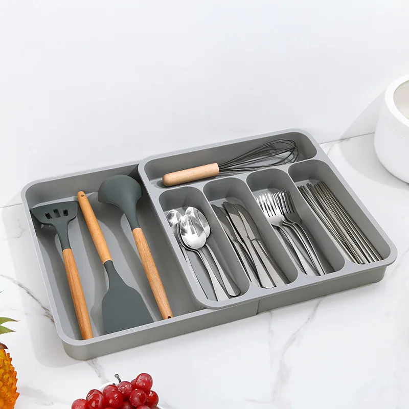 Cutlery Storage Tray Knife Block Holder Tableware Organizer Spoon Fork Separation Box Kitchen Drawer Plastic Container Cabinet
