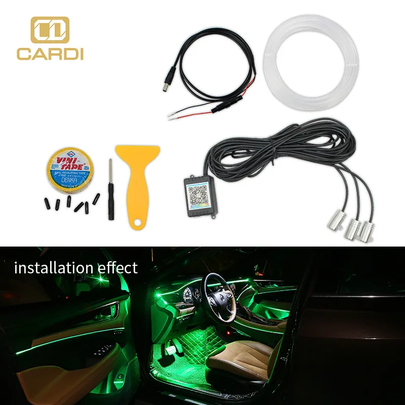 Ambient Led Light guide Car Interior Rgb Remote led guiding light Control Fiber Auto Foot Center Console Door Decorative Lights