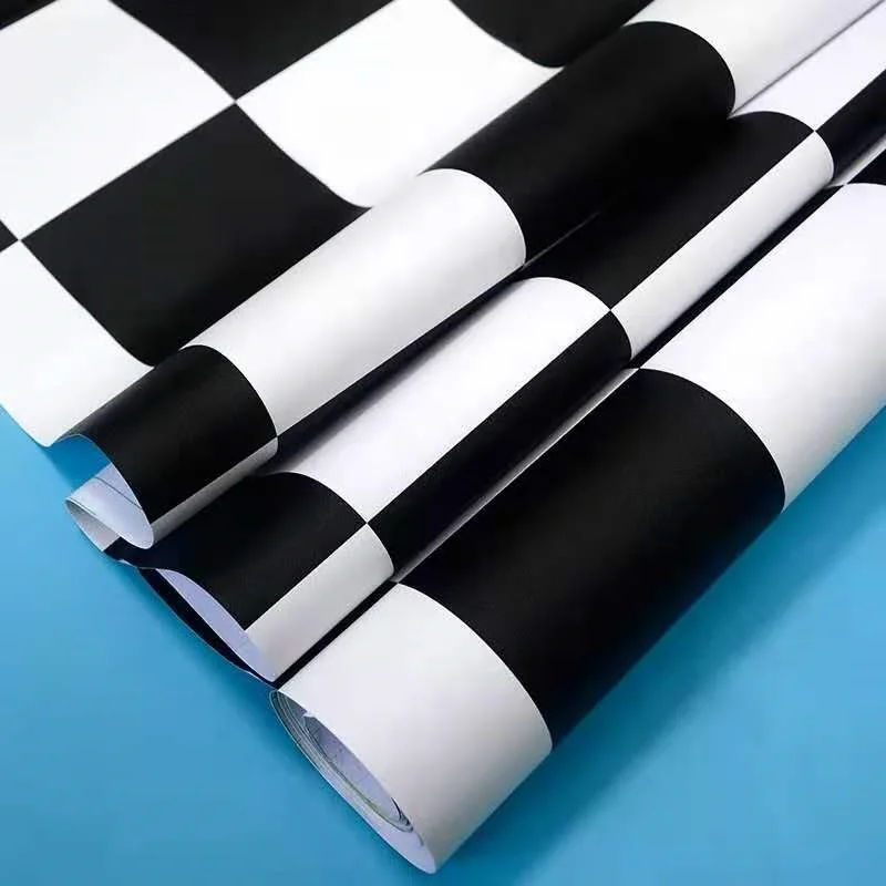 self adhesive black and white grid waterproof wallpaper for bedroom