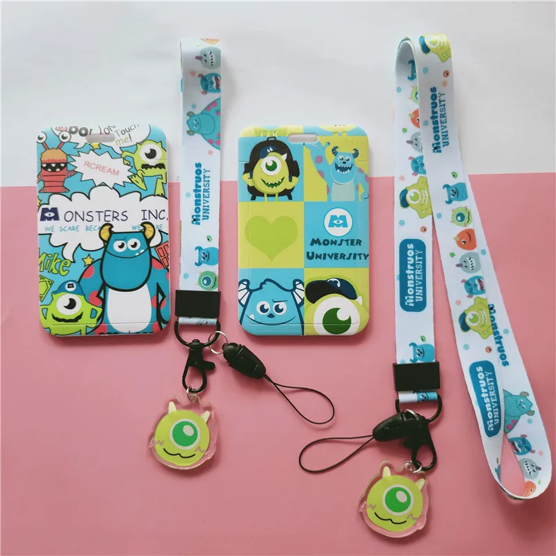 Card Holder Case Cute Cartoon Toy Story Mike Student Bus ID Cards Cover Neck Strap Lanyard  Identity Badge with Keychain Lanyard