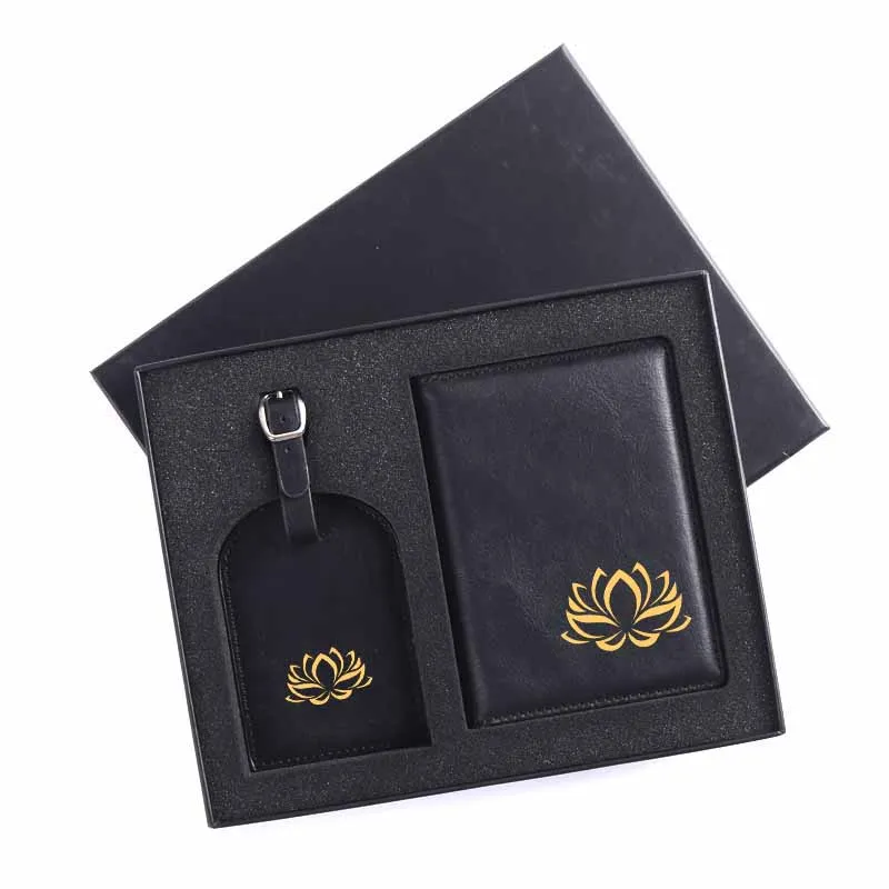 BSBH Cheap Price Custom PU Leather Passport Holder Luggage Tag Set Gift Box Packing For Travel Wallet Bag Suitcase ID Name Tag