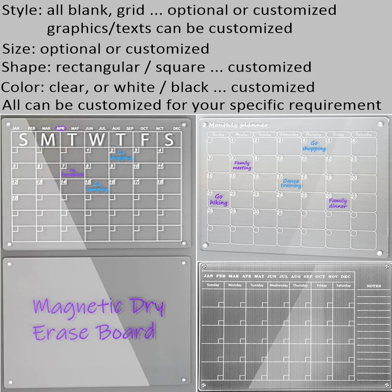 Fridge Acrylic Magnetic Dry Erase monthly Calendar,Acrylic To Do List Planner Board,Acrylic Dry Erase Notes Calendar boards