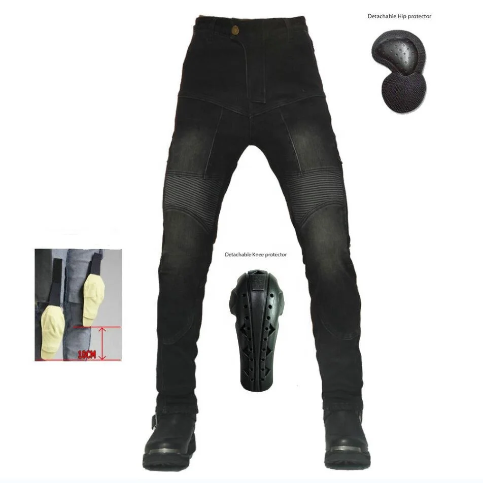QC-Kevlaring protective bag men denim jeans motorcycle cordura pants with detachable knee and hip protector