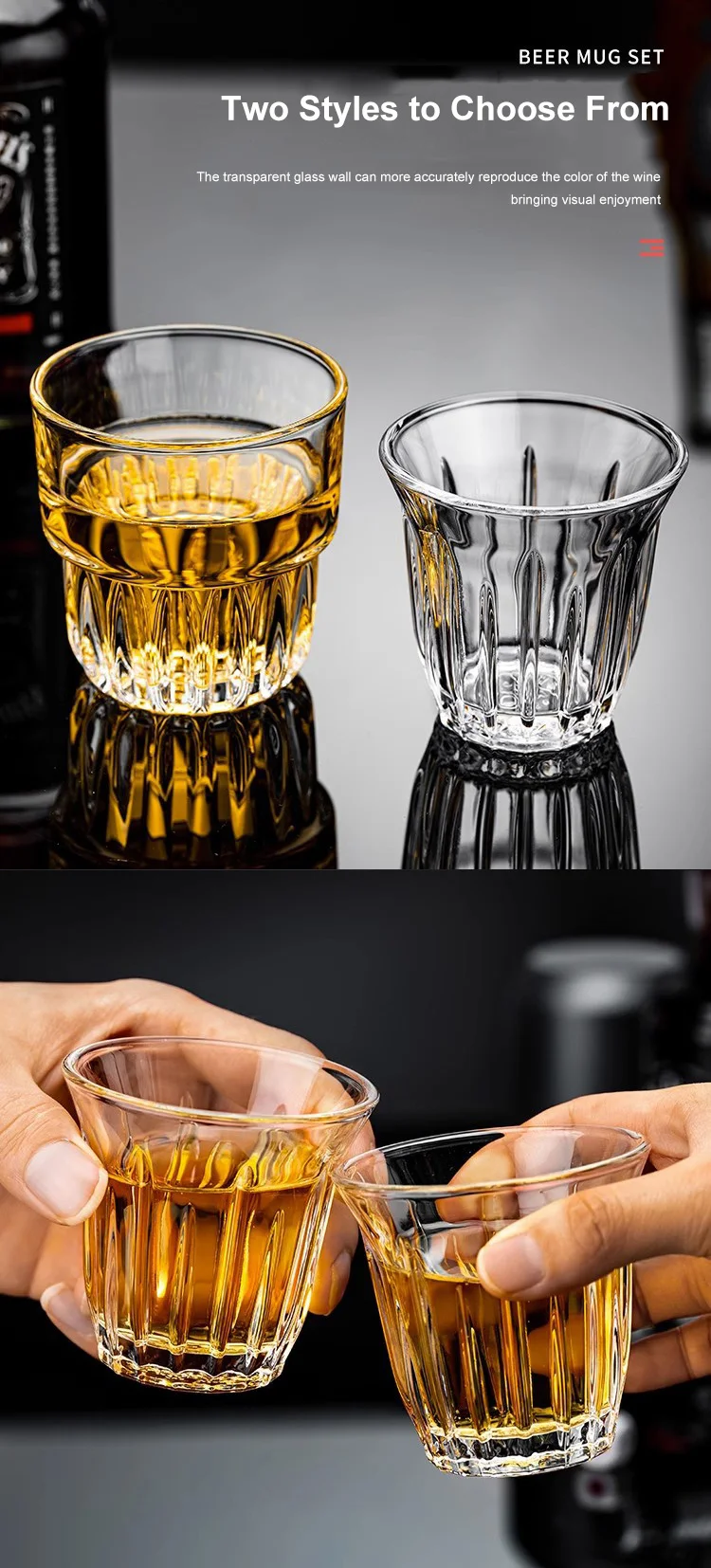 Factory custom branded beer glasses modern small beer mug glass mugs wholesale price beer cup 100ml and 160ml capacity for bar