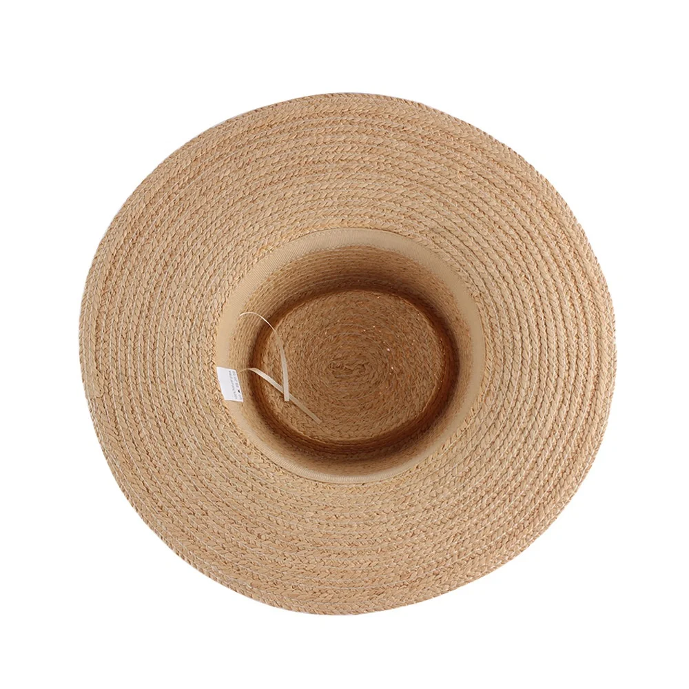 Fashion Lafite Straw Hat Summer Flat Top Embroidery Large Eaves Sunscreen Net Red Holiday Hat