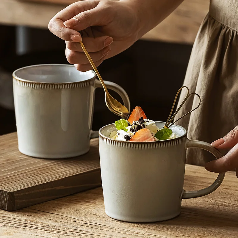 Factory 400ml Ceramic Glaze Retro Design Coffee Milk Cup Ceramic Mug