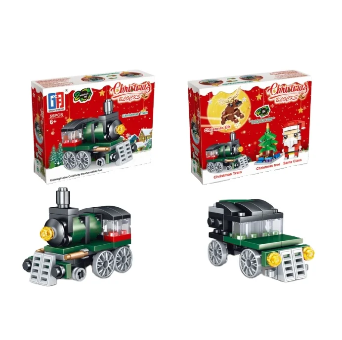 Hot sale christmas sleigh train blocks toys plastic building for kids