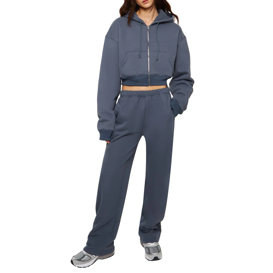 OEM Manufacturer blank fleece 2 piece set jogging suits track suit women sweatpants and oversize hoodie set custom logo